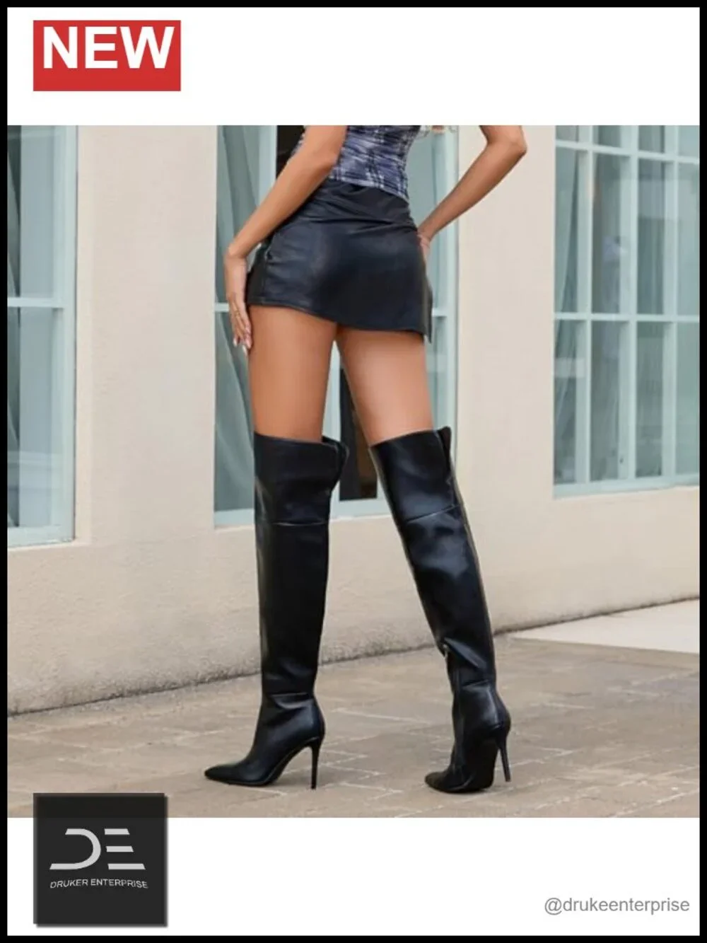 Over the Knee Boots Women Faux Leather Stiletto Heel Pointed Toe Thigh High